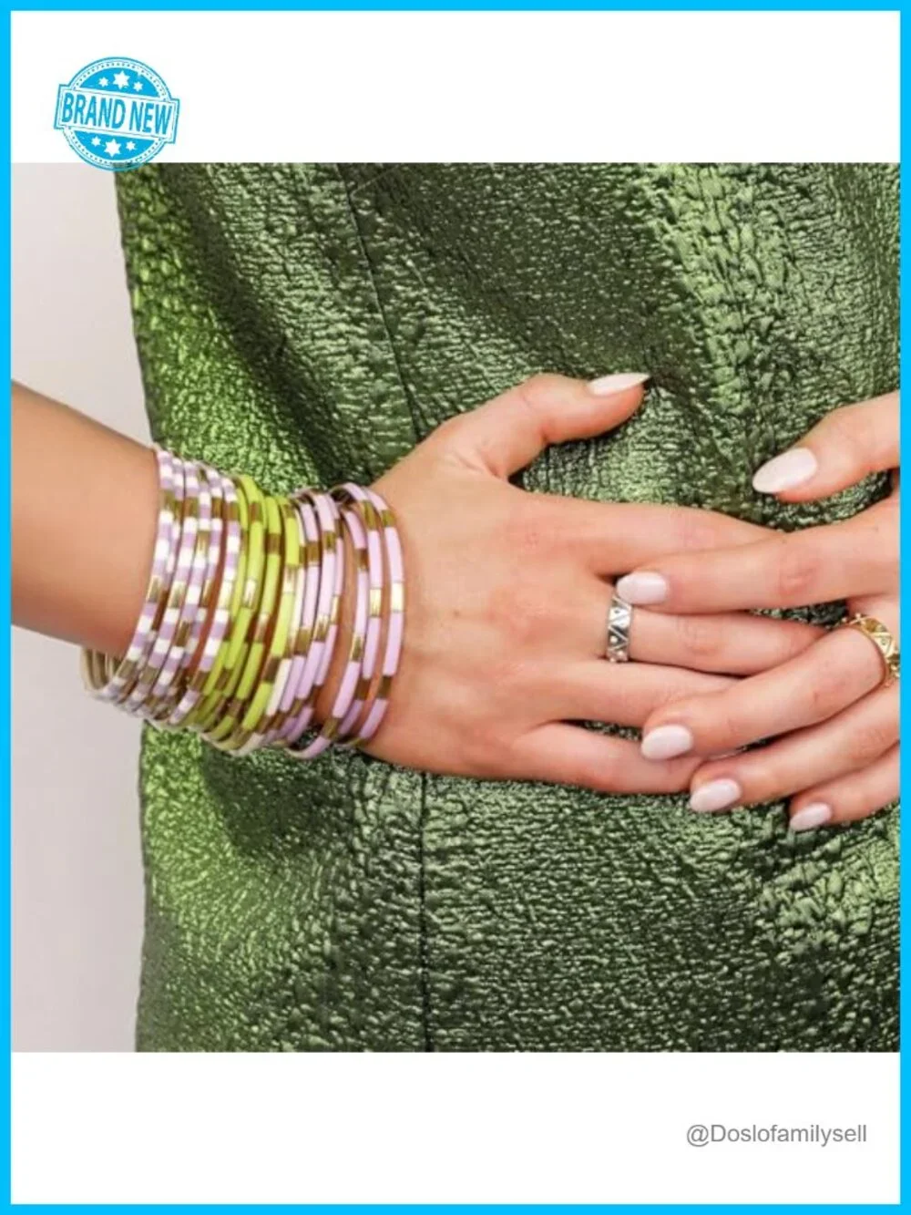 Set of 6 Brass Enamel Bangle Bracelets